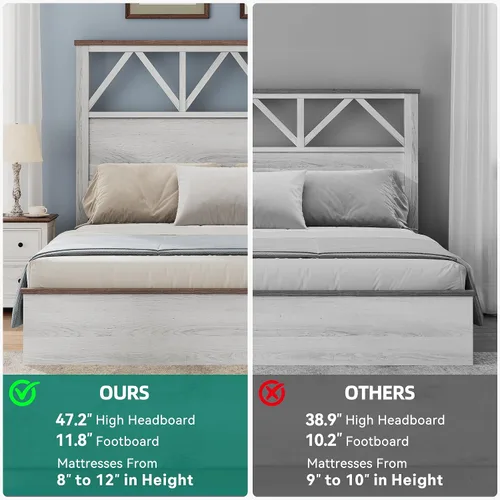Miniatura 4 de YITAHOME Marco de cama tamaño completo con cabecera de 47.2'', plataforma de marco de cama de madera rústica con listones, resistente y silencioso