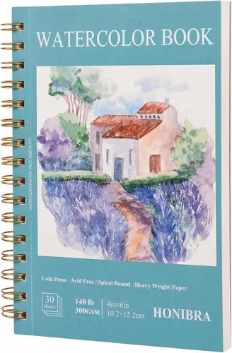 Miniatura 13 de Bloc de papel de acuarela de 3.5 x 5.5 pulgadas, pequeño cuaderno de bocetos de acuarela de 140 libras/10.58 oz, 30 hojas encuadernadas en espiral