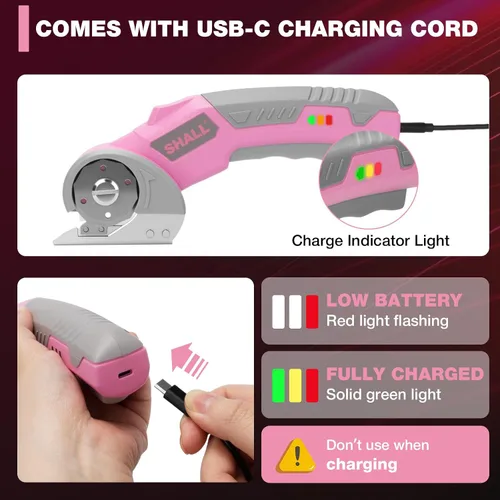 Miniatura 5 de SHALL Tijeras eléctricas inalámbricas de 4 V, cortador de cartón recargable, cortador de caja eléctrico giratorio con bloqueo de seguridad, luz LED