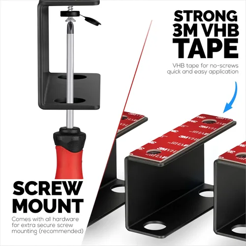 Miniatura 2 de Soporte para laptop debajo del escritorio para escritorio, adhesivo y atornillado, dispositivos de hasta 1.5 pulgadas de grosor como Macbooks
