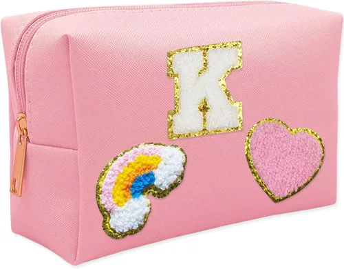 Miniatura 10 de Bolsa de Maquillaje Preppy, Estuche de Lápices de Cuero PU Premium Impermeable Bolsa de Cosméticos con Sonrisa Corazón Arcoíris Bonita Bolsa