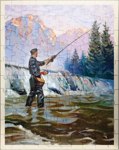MyPuzzle Classic Sportsman: Fly Fishing, Vintage Poster - Rompecabezas de 100 piezas prémium para adultos