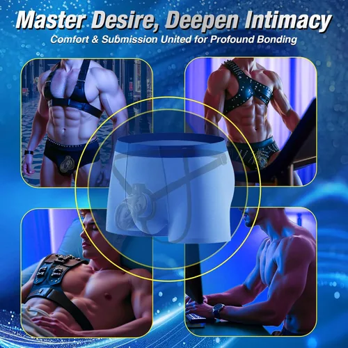 Miniatura 7 de Jaula de castidad masculina – Jaula de pene suave y ligera con 6 tamaños de anillos, correa negra, vibrador controlado por aplicación, cómodo Negro