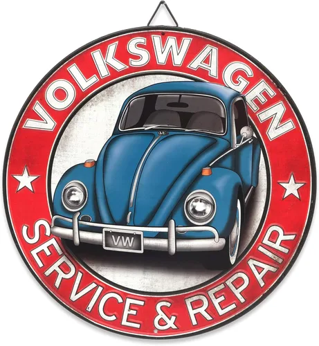 Miniatura 8 de Volkswagen Happy Hippy Letrero Redondo de Metal - Divertido Letrero de VW Beetle para Garaje o Cueva del Hombre Naranja