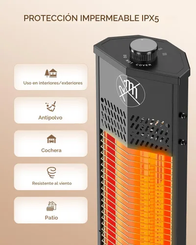Miniatura 5 de Encyclpo - Calentador de patio para uso al aire libre, 1500 W, infrarrojo, torre portátil de 36 pulgadas, 3 niveles, impermeable IPX5, protección