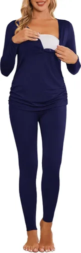 Miniatura 2 de Ekouaer Ropa interior térmica con botones para mujer, pijama de maternidad con forro polar de microfibra, conjunto de pijamas de invierno largo