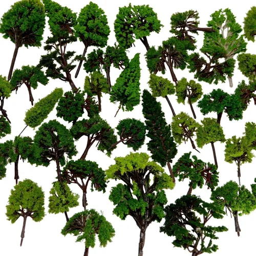 BAENRCY - 32 árboles modelo de 0.79 a 6.30 pulgadas, árboles en miniatura de tamaño mixto, tren, escenario, arquitectura, árboles, modelo de Verde
