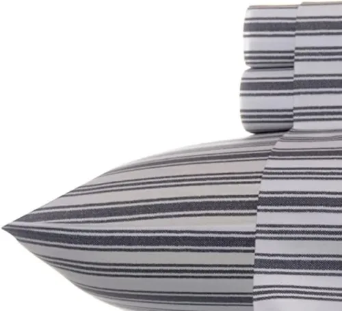 Miniatura 2 de Nautica - Juego de sábanas King, juego de ropa de cama de percal de algodón, juego de ropa de cama casual (Coleridge Stripe, carbón, King)