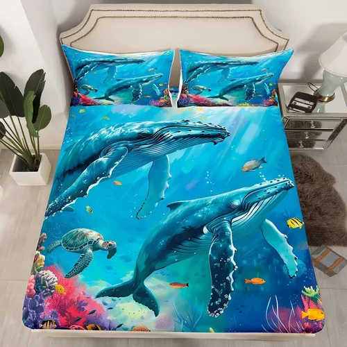 Miniatura 32 de Erosebridal Juego de sábanas bajeras de pulpo oceánico, tamaño individual, juego de ropa de cama temática de playa costera, decoración náutica