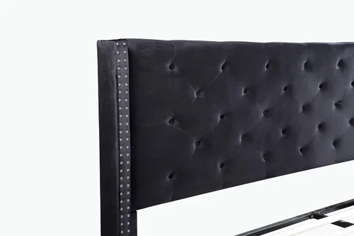Miniatura 6 de Home Life Premiere Classics 007 – Cama con cabecero de terciopelo negro de 51 pulgadas (129.54 cm) de alto con listones