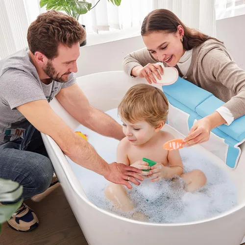 Miniatura 7 de Juego de rodilleras y codos de baño para bebé, almohadilla gruesa y suave de secado rápido para la hora del baño del bebé, espuma viscoelástica Azul