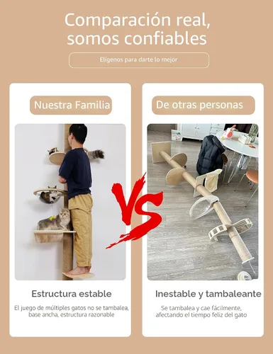 Miniatura 5 de Árbol para gatos del piso al techo con poste rascador de cuerda de sisal natural, altura ajustable (55-119 pulgadas), árbol de actividades