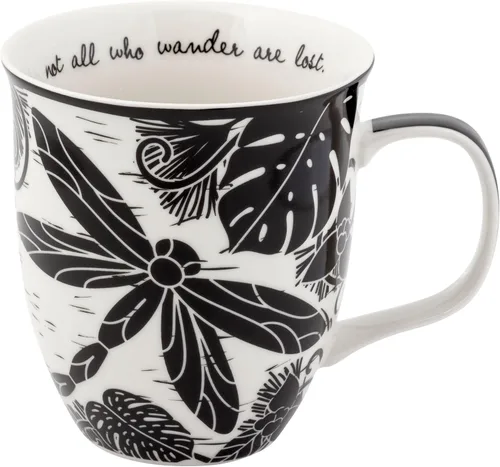 Miniatura 5 de Karma Taza bohemia de 16 onzas con diseño de mariposa y libélula en blanco y negro, bonita taza de café y té, cerámica, 16 onzas, redonda