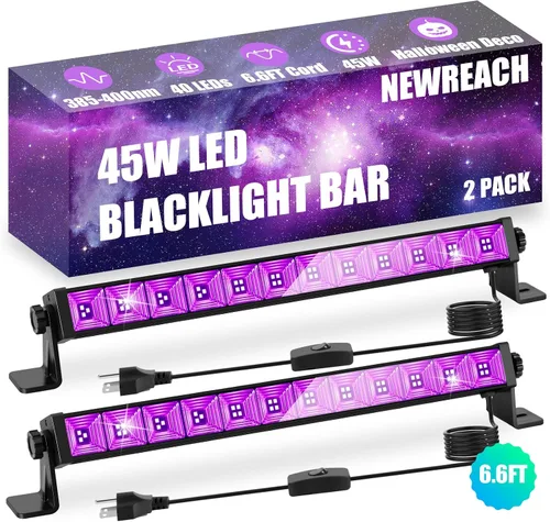 Miniatura 8 de Luz negra de 45 W, barra de luz negra LED con cable de 6.6 pies, brilla en la oscuridad de 28 x 28 pies, para fiesta brillante, decoración de neón