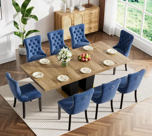 Miniatura 107 de Juego de mesa de comedor extensible marrón de 63 a 78.74 pulgadas para 4, juego de mesa de comedor de 5 piezas con 4 sillas, mesa de cocina
