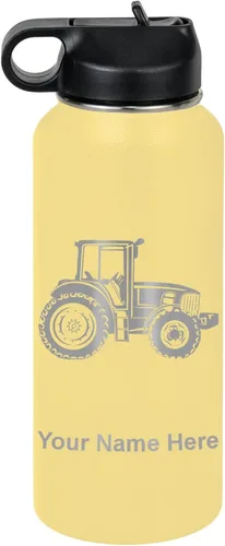 Miniatura 62 de LaserGram Botella de agua personalizada, tractor agrícola, acero inoxidable de doble pared aislada al vacío con popote superior, regalo grabado