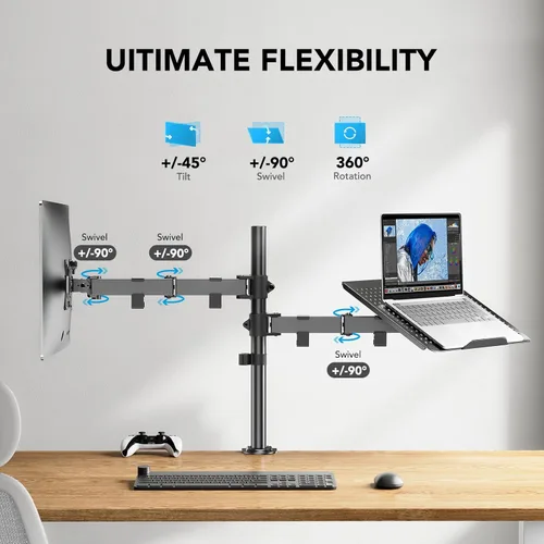 Miniatura 4 de HUANUO Soporte de monitor ajustable, soporte de escritorio de un solo brazo para pantalla de 32 pulgadas y portátil de 17 pulgadas, soporte