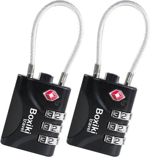 Paquete de 2 cerraduras de equipaje aprobadas por la TSA con combinación de 3 esferas con cable de acero flexible para maletas, mochilas, bolsas de