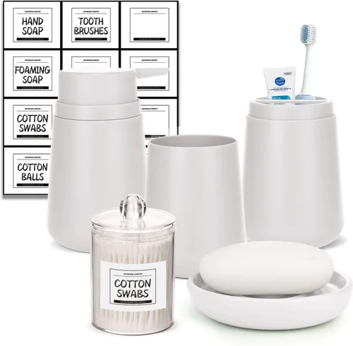 Miniatura 7 de Accesorios de baño verdes, juego de baño de 11 piezas, bandeja, soporte para cepillos de dientes, taza para cepillos de dientes, dispensador