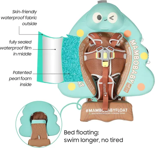 Miniatura 2 de Mambobaby Flotador con cola y toldo no inflable para bebé, flotador Mambo Flotador inteligente de natación para bebé, flotador de piscina para niños