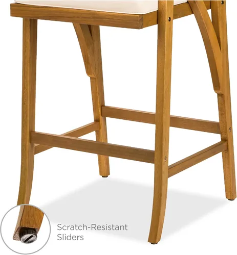 Miniatura 8 de Best Choice Products Juego de 2 taburetes de bar de madera de acacia para exteriores, sillas de bar para patio, piscina, jardín con cojines Crema