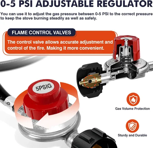 Miniatura 2 de LLAMA VIVA Quemador de propano, estufa de gas de una hornilla de alta presión de 100,000 BTU con bolsa de agua y manguera ajustable de 4.1 pies