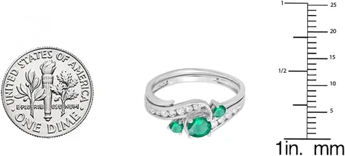 Miniatura 2 de Dazzlingrock Collection - Juego de anillos de compromiso para novia, oro blanco y esmeralda de 10 quilates