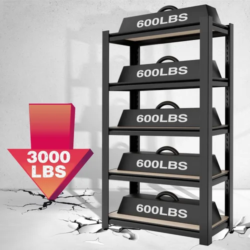 Miniatura 3 de WORKPRO Estantería negra de 5 niveles con tabla, 24.1 pulgadas de ancho x 16.2 pulgadas de profundidad x 60 pulgadas de alto, carga de 3000 libras