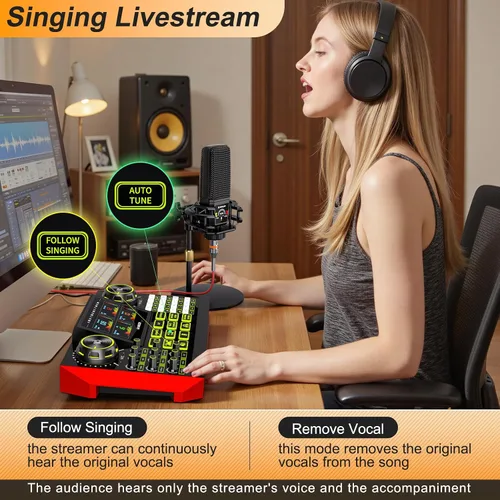 Miniatura 5 de Paquete de equipo de podcast - Estudio de producción todo en uno con mezclador de audio y micrófono de 3.5mm para transmisión en vivo, grabación