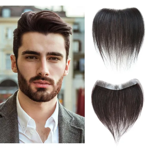 viviaBella Cinta recta para hombre en forma de V en forma de V, línea de cabello natural negro hairextension base de piel fina de poliuretano para