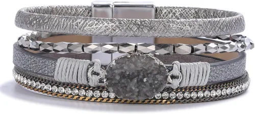 Miniatura 109 de FANCY SHINY - Pulsera de cuero estilo bohemio, pulsera de cuentas de cristal con cierre magnético, regalos de joyería para mujer