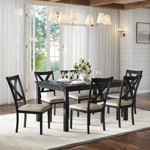 Miniatura 15 de AMERLIFE 79" Farmhouse Dining Table, Rectangular Wood Kitchen & Dining Room Table with Roman Conical Legs, Wood Grain Tabletop, for Kitchen and