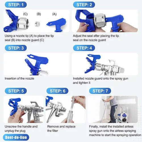 Miniatura 2 de Kit de 16 pistolas pulverizadoras de pintura sin aire, pistola pulverizadora de pintura sin aire de 3600 PSI con protectores de punta de boquilla