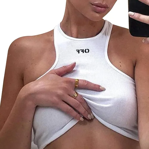 Miniatura 4 de Camiseta sin mangas acanalada con espalda cruzada y cuello halter para mujer