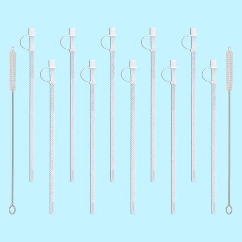 Miniatura 2 de Pajitas flexibles de 11 pulgadas para tazas jumbo (10) con 2 cepillos de limpieza para popotes