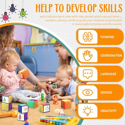 Miniatura 5 de 8 dados educativos de 3.15 pulgadas, cubos de bolsillo para enseñanza, dados grandes de espuma transparente para el aula de niños, cubo suave de 6