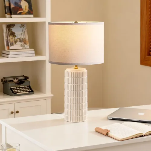 Miniatura 7 de Juego de 2 lámparas de mesa modernas de cerámica, lámpara de noche para decoración de dormitorio, lámpara de mesita de noche con 3 temperaturas