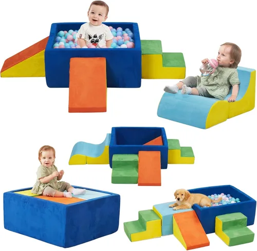 6 Piezas Bloques de Escalada de Espuma con Piscina de Pelotas, Juego Suave de Escalada para Niños Pequeños, Juguetes de Escalada para Bebés en