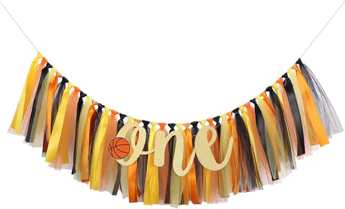 Miniatura 2 de Cartel decorativo de basketball para silla de bebé - Cartel de primer cumpleaños, guirnalda de tela para silla de bebé, suministros de fiesta