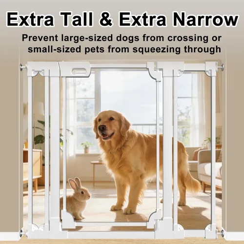 Miniatura 4 de WAOWAO Puerta de acrílico transparente extra alta de 40 pulgadas para bebés y niños con doble cerradura, 29.5-37.37 pulgadas de ancho, puerta