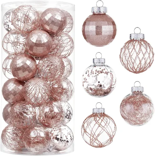 Miniatura 11 de CristBest Juego de adornos de bolas de Navidad de 30 unidades, 2.36 pulgadas, de plástico transparente, inastillables, con relleno delicado Negro