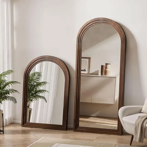 Miniatura 7 de Delma Espejo Arqueado de Cuerpo Entero con Marco de Madera Maciza, 55x24 Espejo de Piso Montado en Pared Estilo Granja con Soporte, Colgado