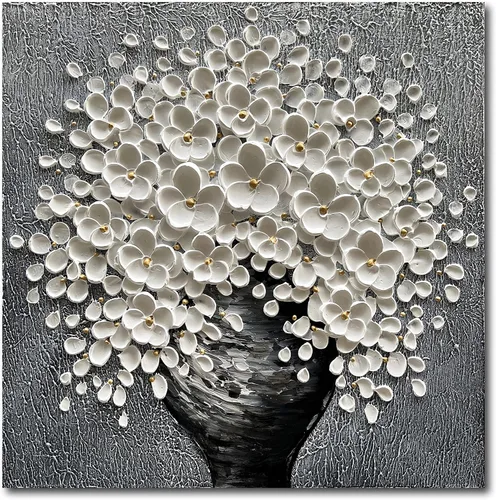Miniatura 11 de Epicler art Pintura al óleo decorativa de flores 3D moradas pintadas a mano, arte de pared decorativo de pared de flores, arte moderno, sala