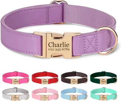 Miniatura 11 de PET ARTIST Collares de perro personalizados, collar de perro rosa grabado personalizado con etiqueta de nombre silenciosa, hebilla dorada