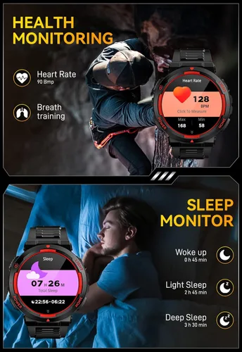 Miniatura 7 de Military Smart Watch for Men with LED Flashlight Tactical Smart Watch 1.53”HD Screen Rugged Smartwatch 3ATM Waterproof 100+ Sports Fitness Tracker