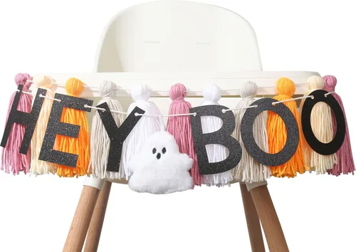 Miniatura 6 de Hey Boo - Pancarta con borlas de fantasma, pancarta de borla de fantasma para Halloween, decoración del hogar de Halloween, pancarta de fantasma