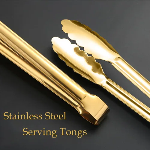 Miniatura 4 de 4 pinzas doradas para servir, utensilios de servir de acero inoxidable de 9 pulgadas, para ensaladas, bufé, aperitivos, postres, para fiestas