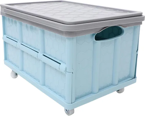 Miniatura 6 de Contenedores de almacenamiento plegables con tapas, cajas plegables de plástico apilables de 30 L, caja de almacenamiento de plástico apilable Rosa