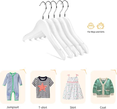 Miniatura 3 de Nature Smile Perchas de madera con muescas y gancho cromado antioxidante, paquete de 10 unidades (blanco)