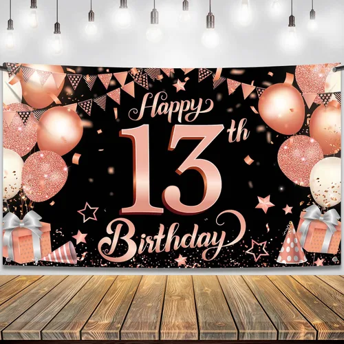Miniatura 11 de KatchOn, Cartel de feliz cumpleaños número 13, negro y dorado, extragrande, 72 x 44 pulgadas, telón de fondo de feliz cumpleaños, pancarta de feliz